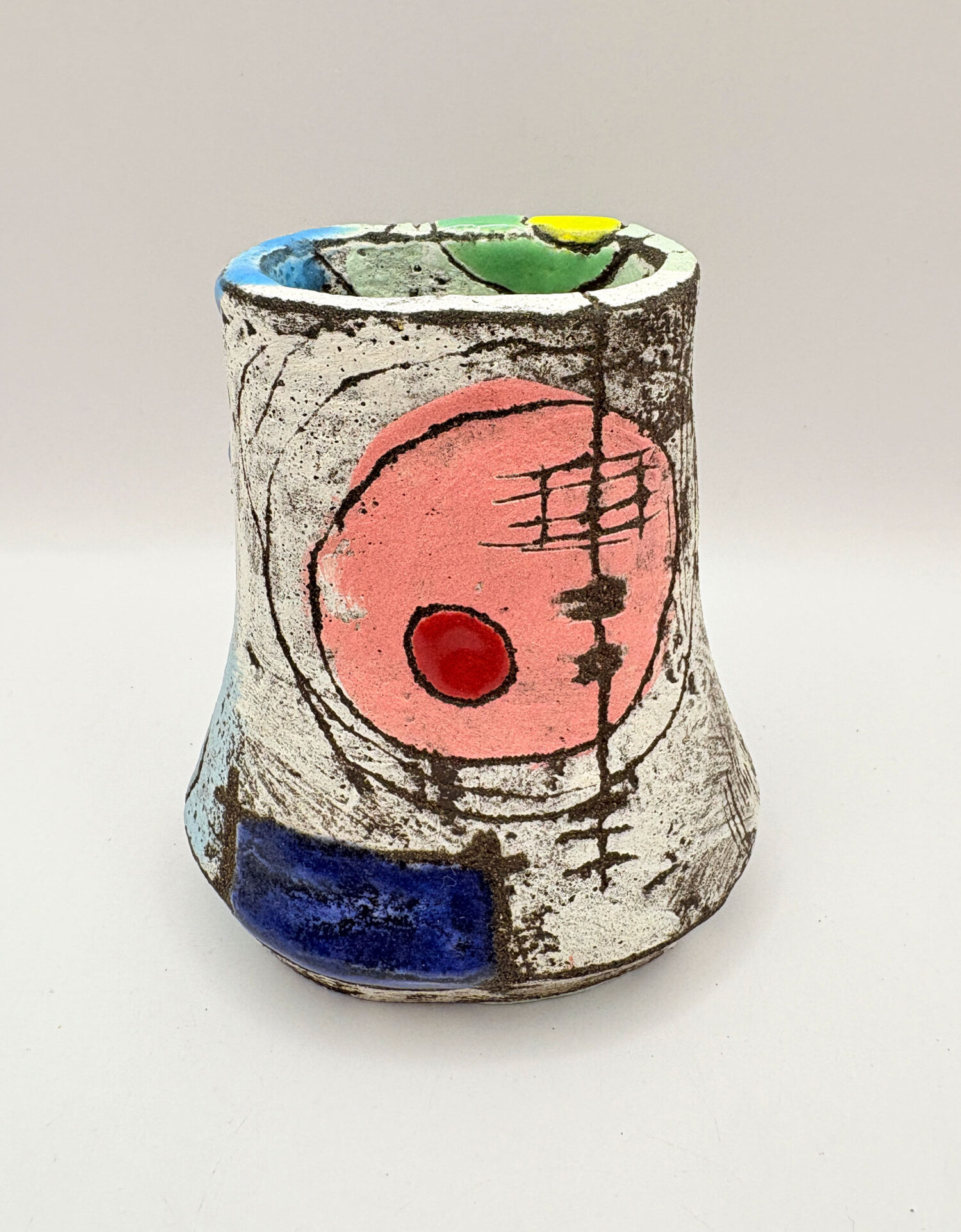 Small white vessel with blue rectangle